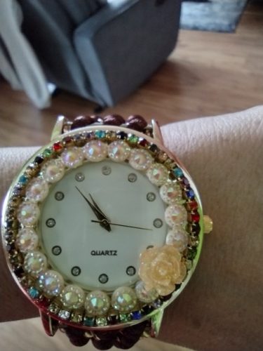 Ladies flower hand-knitted wristwatch rose photo review